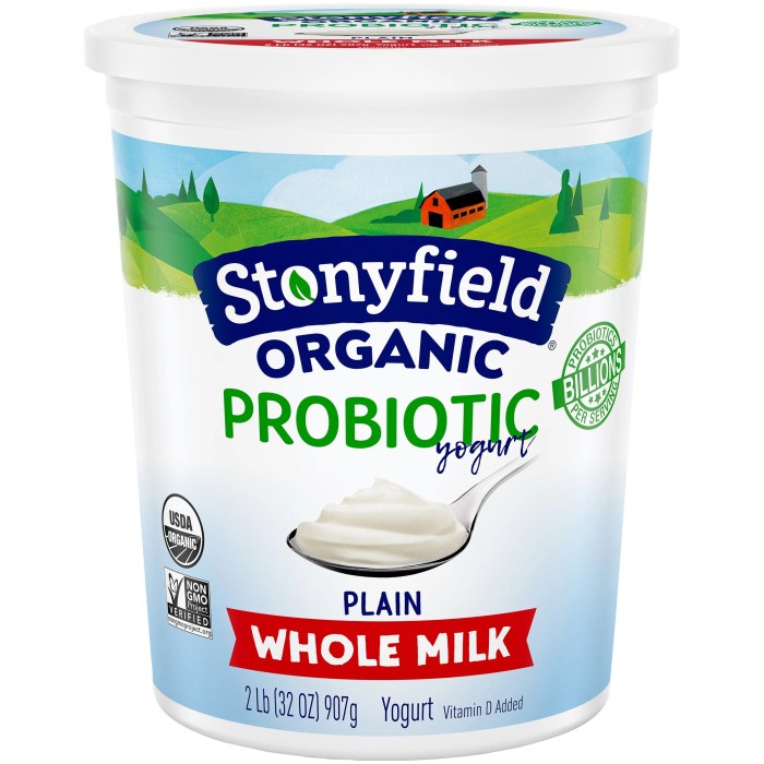 Stonyfield organic probiotic yogurt nutrition facts