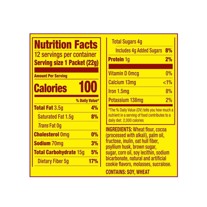 Metamucil fiber thins chocolate nutrition facts