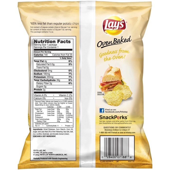 Baked chips lay nutrition facts potato original frito bag oven oz fritolay ruffles