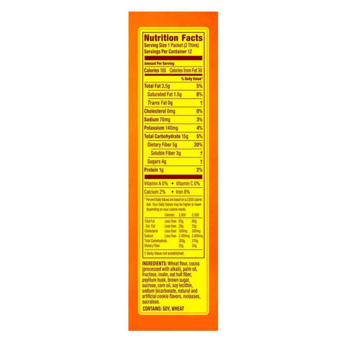 Metamucil fiber thins chocolate nutrition facts